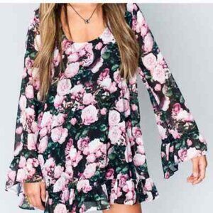 Show Me Your MuMu Margot Mini Floral Long Sleeve Dress Size XS Women's
